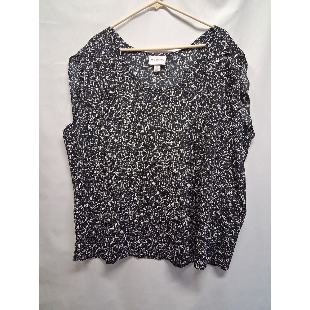 Pure Energy Women's Plus 3X Sleeveless Blouse Black White Pattern Career Office